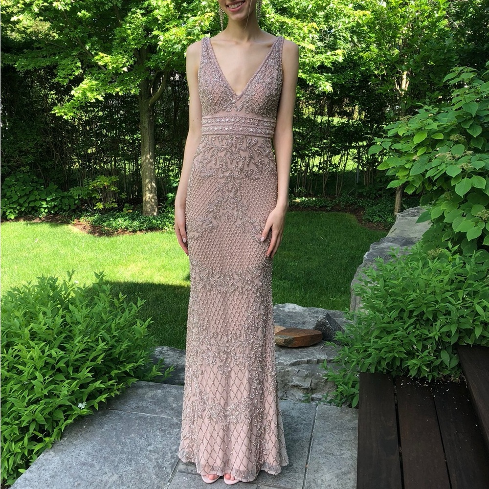 Fully Beaded Sherri Hill Champagne Evening Gown
